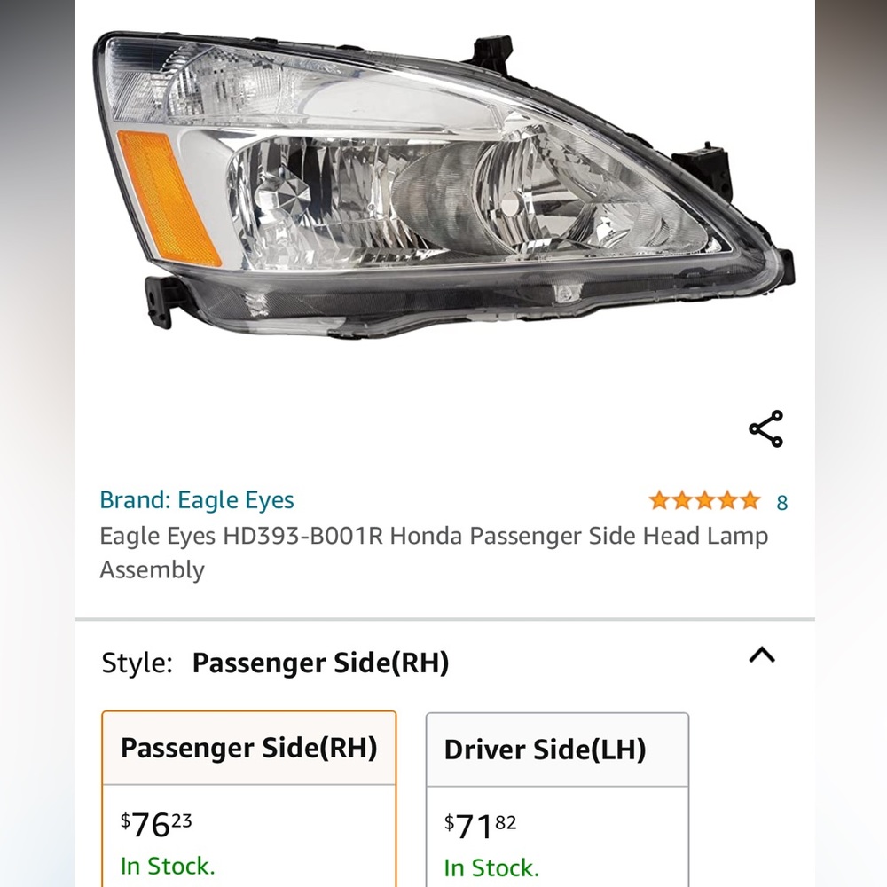 - Honda Headlight Assembly-Passenger